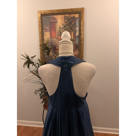 Zara Basic A-Line Dress Women Medium Blue Viscose Pleated Sleeveless Side Zipper - Picture 6 of 12